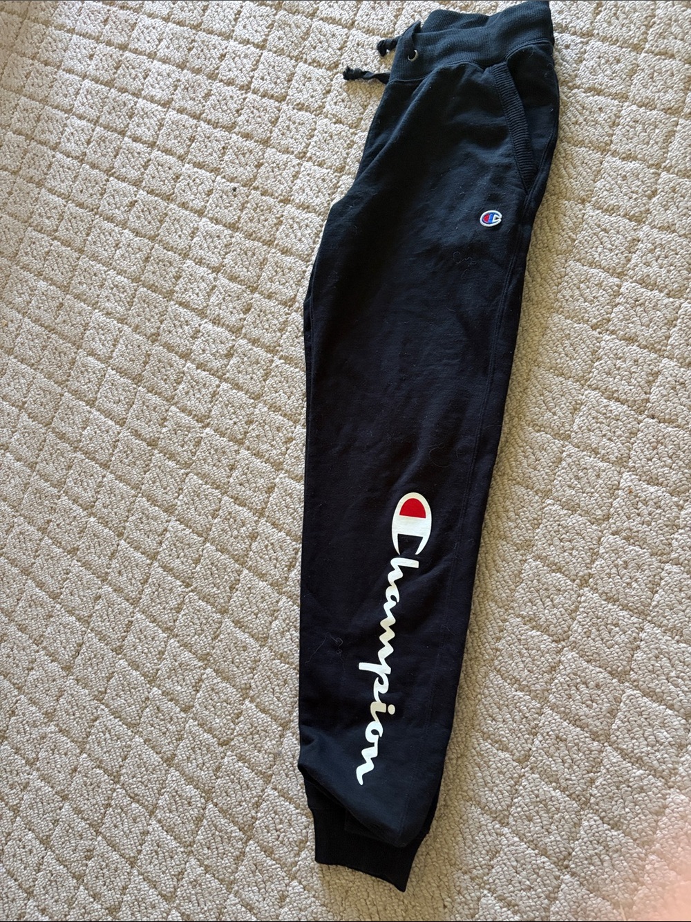 Champion Black Joggers with White Script and Red Accent